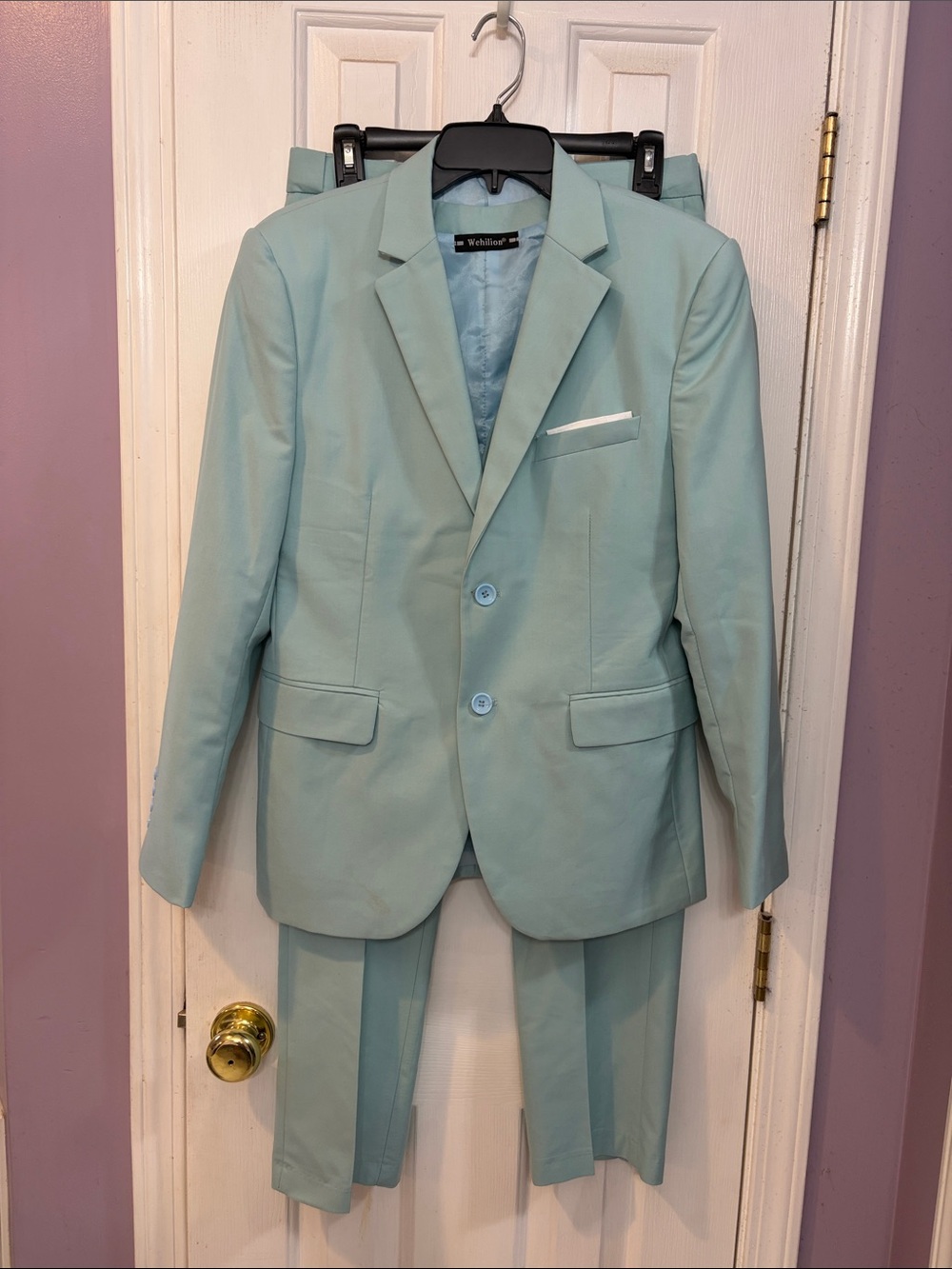 Young Men’s Mint Green Three-Piece Suit Blazer, Vest & Pants